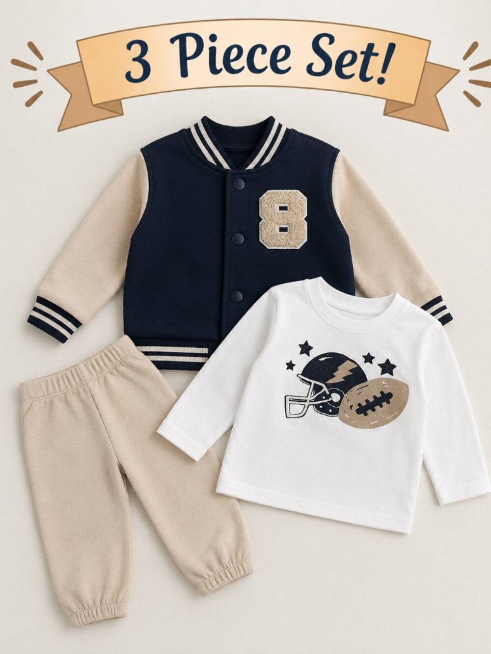 NWT Baby Essentials 3 Piece Baby Toddler Boy Varsity Football Outfit Set